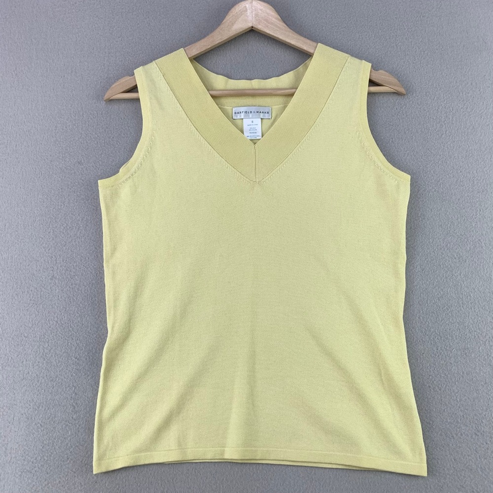 Vintage Silk Tank Top Womens Small Yellow V-Neck Knit Garfield & Marks